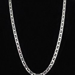 22" x 8mm Heavy Solid Sterling Silver Mariner Link Necklace, Italy, Flawless