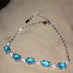 Selling 925 Stirling Silver Anklet-Bracelet With Swiss  Blue Topaz