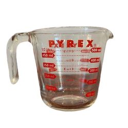 Vintage Pyrex Glass 2 Cup Measuring Pouring Red Letters Open Handle 16 Oz Pint