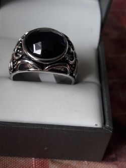 Ring, Stainless Steel, Black Onex Stone, Size9