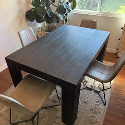 Restoration Hardware Dining Table And Four Leather Westelm Dining Chairs