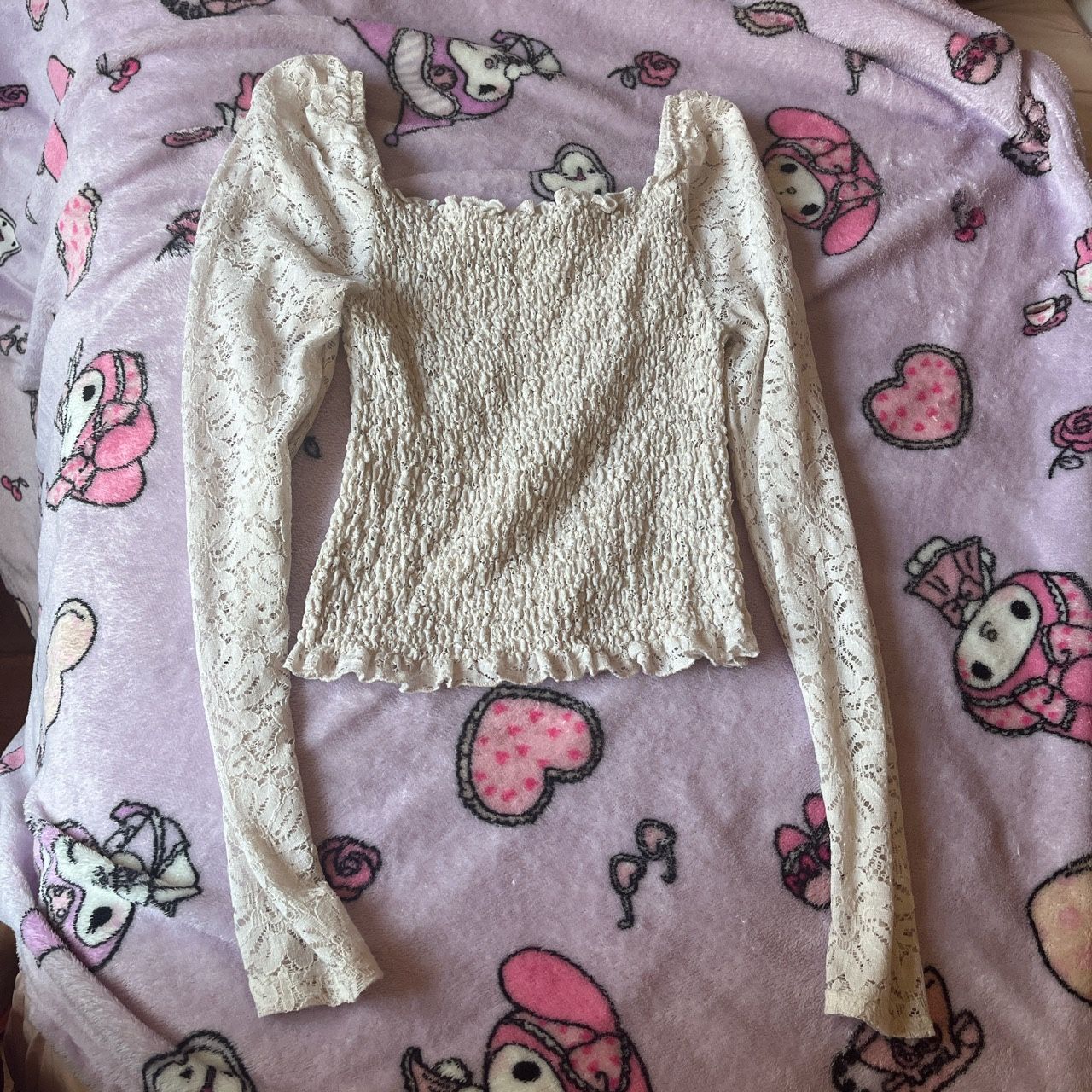 COQUETTE GYARU LANA DEL REY STYLE POPCORN LACE BLOUSE