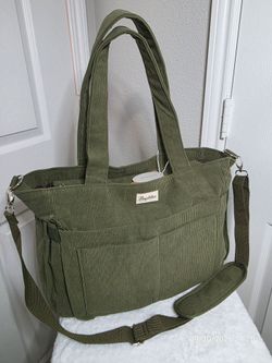 Army Green Large 15.6 Inch Corduroy Tote Bag / Laptop Purse