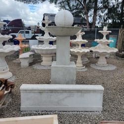 Concrete Fountain with 5 Ft Square Border / Cement Garden Patio Sphere Fountains