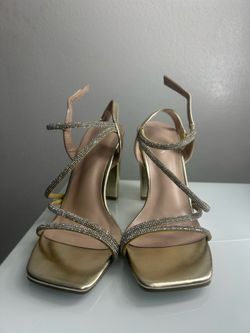 Top Moda Gold Rhinestone Strap Ankle Heels