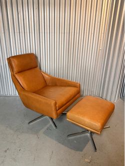 west elm Austin Leather Swivel Armchair & Ottoman