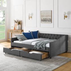 Soline Full Size Tufted Upholstered Daybed with Drawers