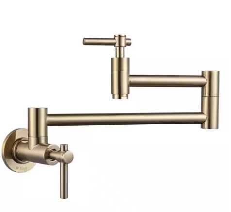 Wall Mounted Pot Filler with Double Handles in Brushed Gold