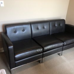 Black faux Leather Couch - Like New