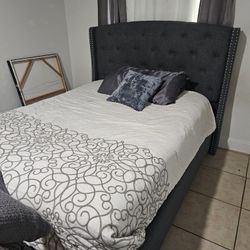Queen Gray Bed Frame Headboard And Box Spring