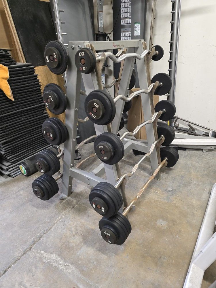 Fixed ez curl barbells with freemotion storage rack gym equipment exercise weights