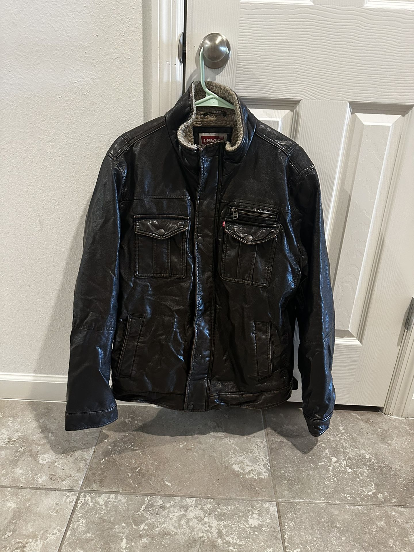Levi's Men's Faux Leather Aviator Bomber Jacket with Sherpa