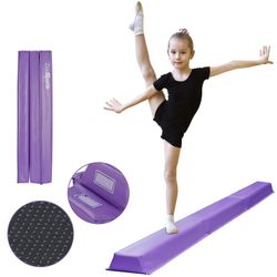 New 9FT Tri-Fold Balance Beam - Portable Home Gymnastics Kids Training Anti-Slip Base, Purple