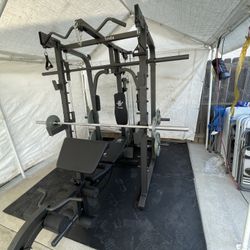 Vesta Fitness Smith Machine 2001 w/Bench Attachment | 230lb Bumpers Weights | 7ft Olympic Bar | Fitness | Gym Equipment | FREE DELIVERY 🚚 