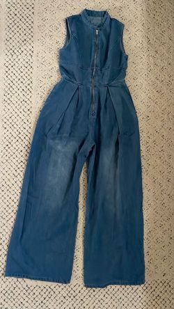 Blue Denim Sleeveless Wide-Leg Jumpsuit