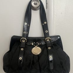 VERSACE Vintage Black Monogram Pleated Medusa Frame Satchel Worn 2Times)
