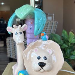 Vintage Rainforest Jungle Animals Theme Ceramic Nursery Table Lamp, No Shade