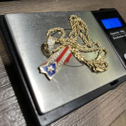 Puerto Rican Flag Pendant 10k With 10k Chain 
