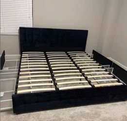 Black velvet queen bed frame and queen mattress