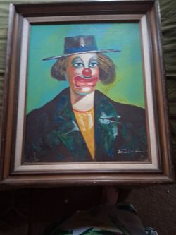 Framed Clown Portrait Oil Painting