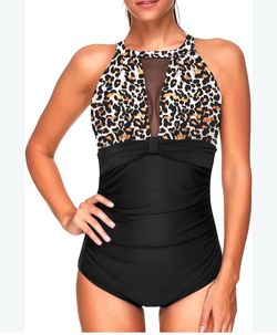 Tempt Me Women One Piece Swimsuit Tummy Control Bathing Suit | High neck, Removable cups, Full coverage, Ruched, Mesh, Full lining Medium size