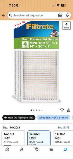 3M Filtrete 14x20x1 MERV 8 Air Filters (4-Pack) – New – $20