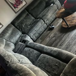 Family Size Dark Grey Suede Sectional 