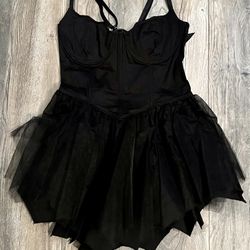 Widow Corset Dress Womens Large Black Tulle Skirt Gothic Lace Up Romper