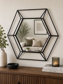 Geometric Black Metal Wall Mirror