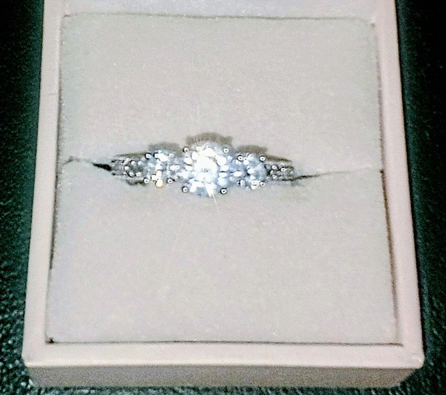 Wedding & Engagement 2 Ring Set White Gold Plated Sz 6 1/2 CASH