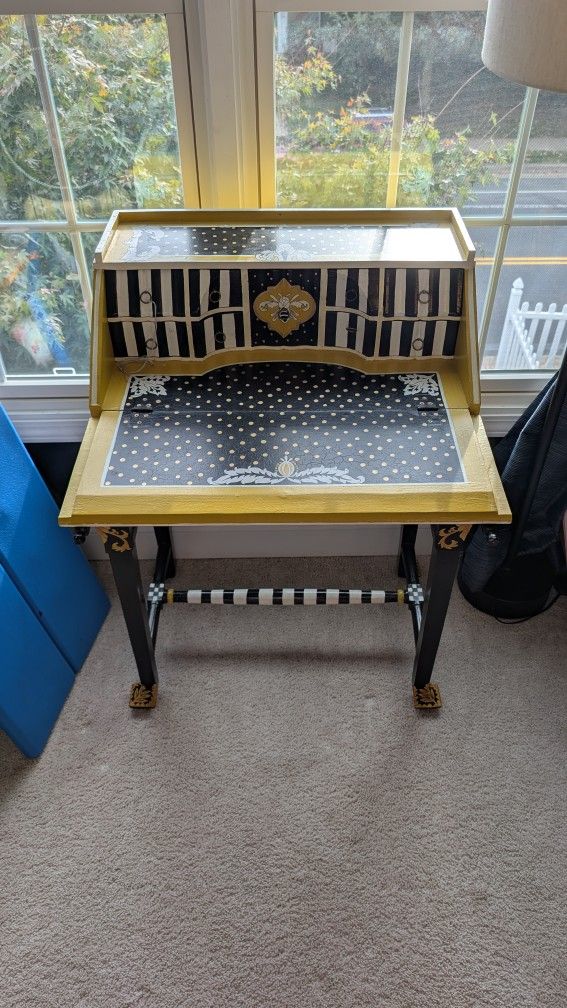 Mackenzie Childs Worker Bee Writing Desk And Matching Queen Bee Chair 