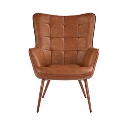 Brown Mid Century Faux Leather Accent Chair