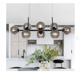 8-Light Gray Sputnik Linear Globe Pendant Chandelier Light Fixture with Glass Shade