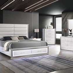 White Modern LED Queen Bedroom Set 