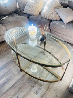 Oval Glass Coffee Table with Gold Frame