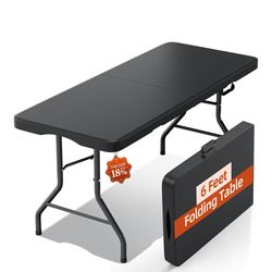 6FT Folding Table with Carrying Handle: Upgrade Thickened Heavy Duty Portable Foldable Table | Perfect Plastic Tables for Party, Dining, Wedding, Even