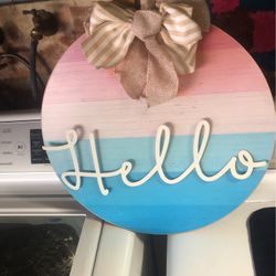 16” Wood Hello Wall Hanging /door. Decor