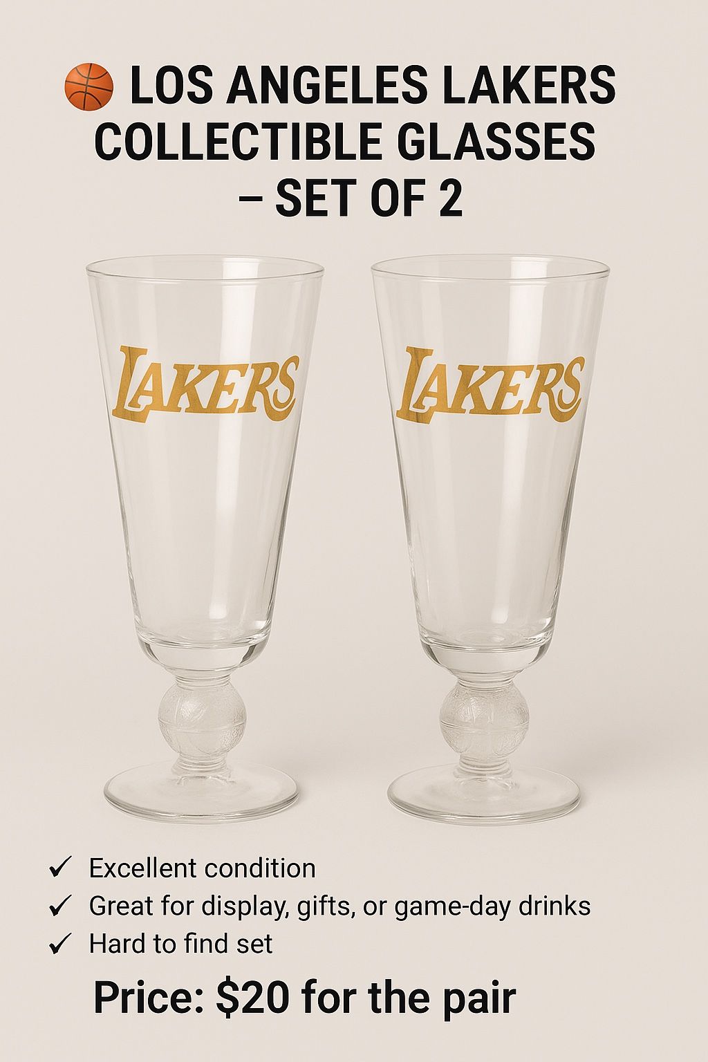 🏀 Los Angeles Lakers Collectible Glasses – Set of 2