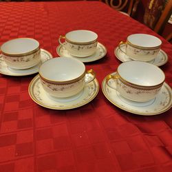 Set Of 5 Antique Haviland Cups And Saucers 