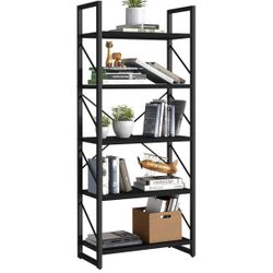 2 - (Two) 5 Shelf Black Bookshelves For Price Of 1