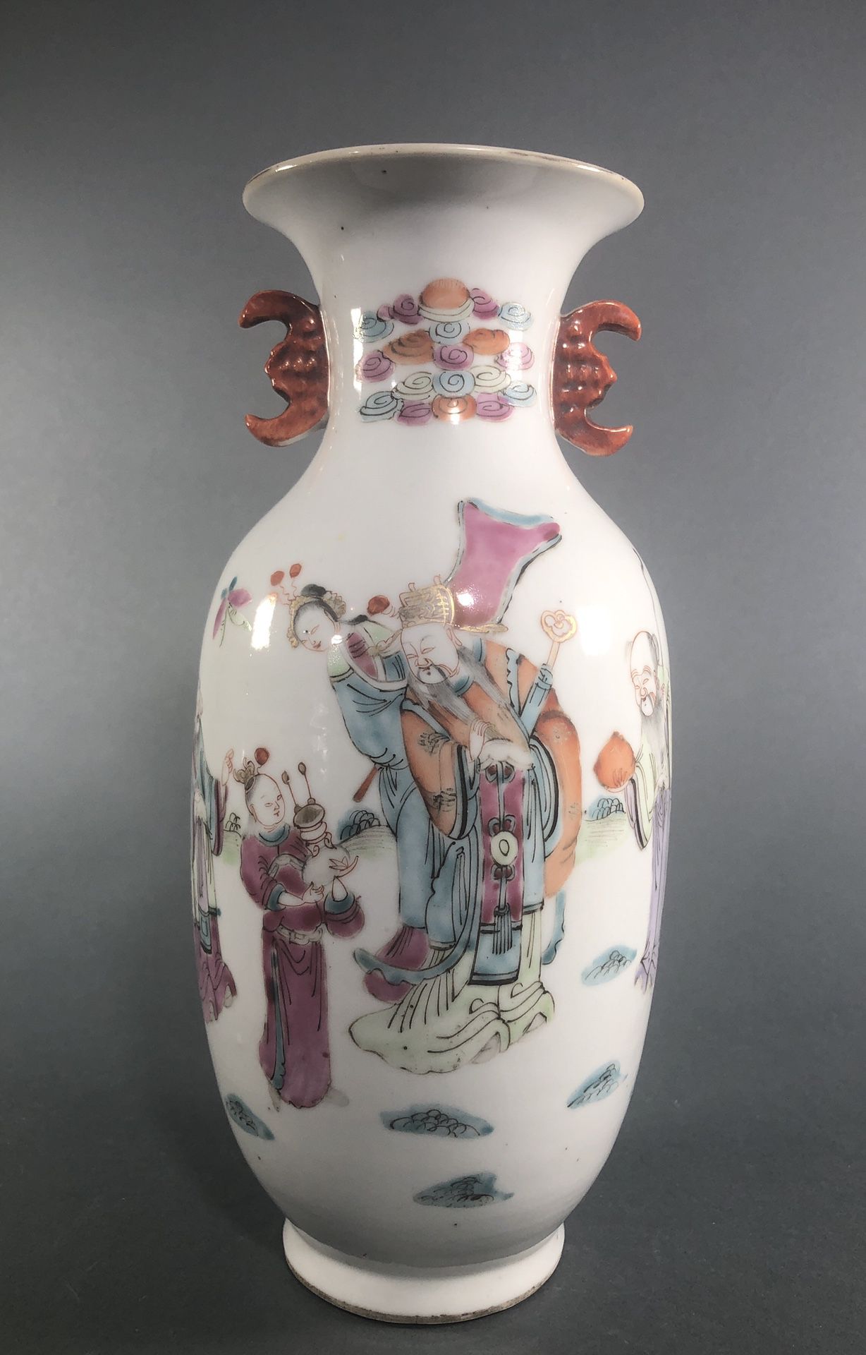 Chinese Antique Porcelain Famille Rose Immortal Vase Shou Fu Lu China 19th century
