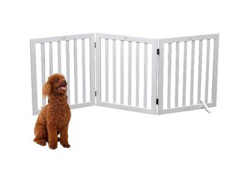 Sleek Modern Style White Wooden Freestanding Pet Gate. 3 Panel 23.6 inch Heigh x 60 inch Wide.