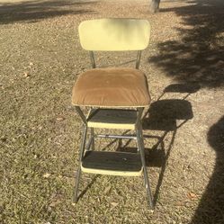 YELLOW Vintage COSCO Kitchen Metal Step Stool Chair Flip Up Seat Mid Century Mod
