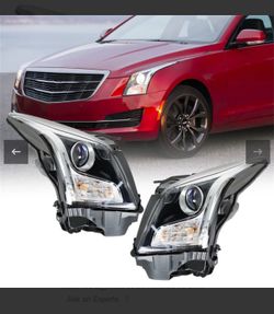 Pair Headlights Assembly 2013-2018 Cadillac ATS Driver Passenger Side Halogen Chrome  Headlamps