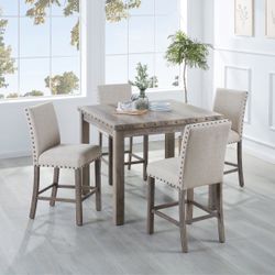  5-Piece Farmhouse Dining Table Set, Counter Height Dinette Set for 4