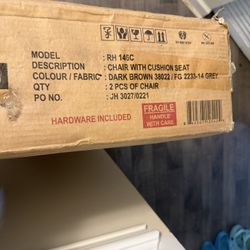  of 2 Dining Chairs with Cushion Seat – Dark Brown/Grey – Brand New in Box