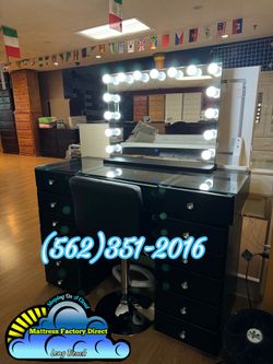 Black vanity desk with led lights new bright lights chest dresser