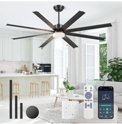 72 Inch Ceiling Fan with Lights, Industrial HVLS Large Ceiling Fans, 8 Aluminum Blades, Quiet DC Motor, APP/Remote/Wall Control, 3 Downrods Included, 