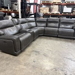 Top Grain Leather Power Recliner Sectional With Power Headrest