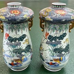 Antique Chinese Porcelain Floor Vases Hand Painted 20"